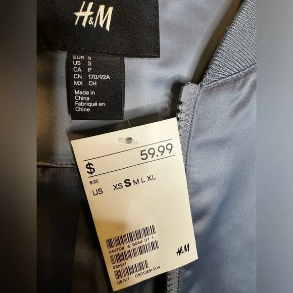 H&M satin look bomber jacket in size small steel blue color is beautiful - Picture 4 of 12